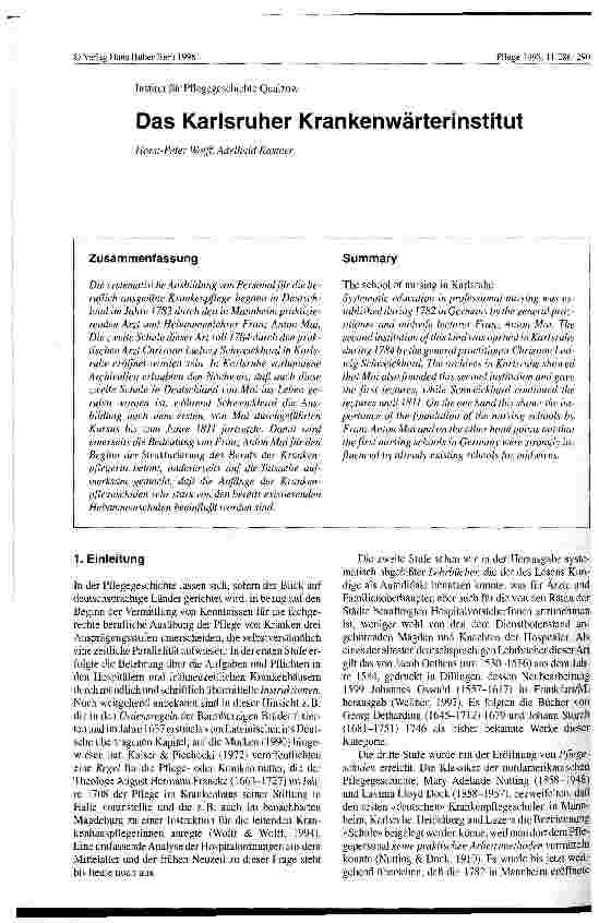 Vorschauseite 1: Das Karlsruher Krankenwärterinstitut