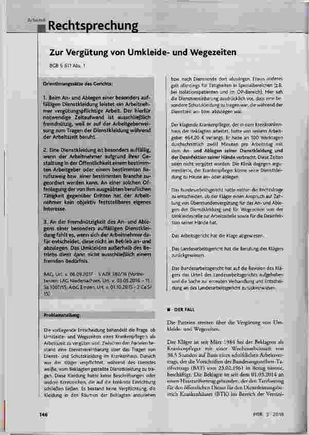 Vorschauseite 1: Zur Vergütung von Umkleideund Wegezeiten