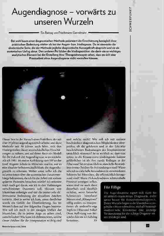 Vorschauseite 1: Augendiagnose vorwärts zu unseren Wurzeln