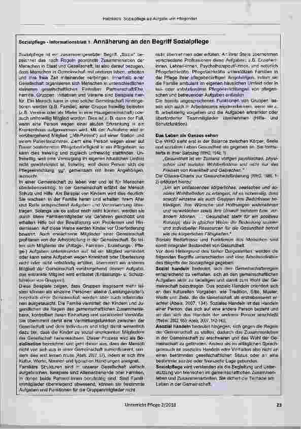 Vorschauseite 2: Sozialpflege als Aufgabe von Pflegenden und als Inhalt der Pflegeausbildung