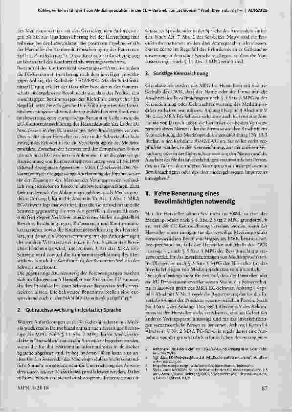 Vorschauseite 2: Verkehrsfähigkeit von Medizinprodukten in der EU -Vertrieb von „Schweizer“ Produkten zulässig? -