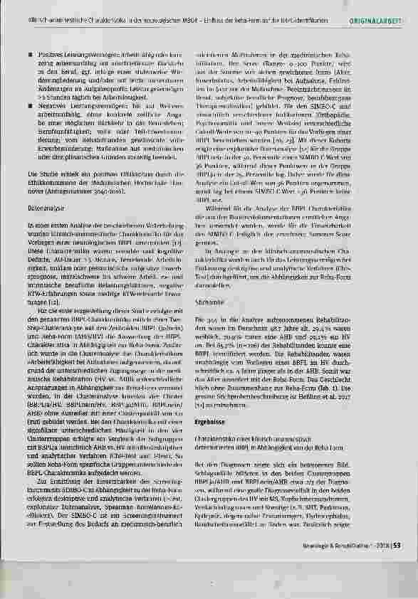 Vorschauseite 3: Klinisch-anamnestische Charakteristika in der neurologischen MBOR Einfluss der Reha-Form auf die BBPL-Identifikation