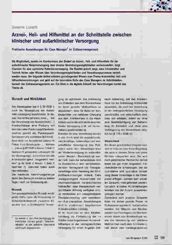 Vorschauseite 1: Arznei-, Heilund Hilfsmittel an der Schnittstelle zwischen klinischer und außerklinischer Versorgung
