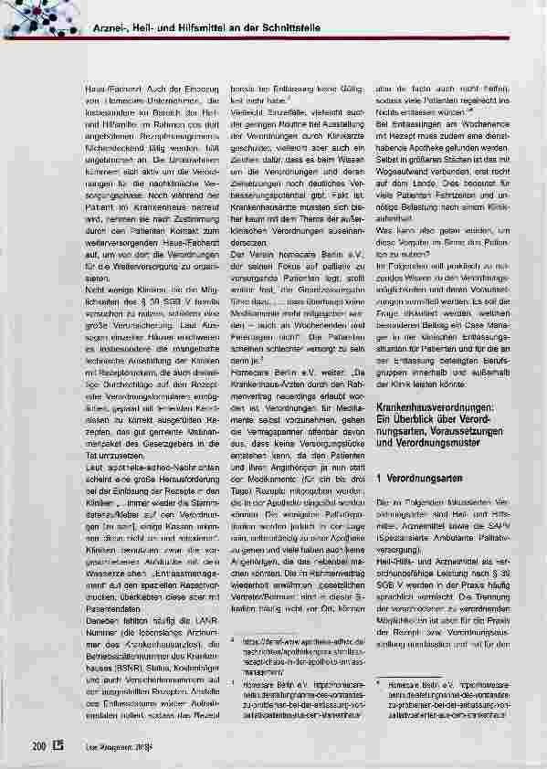 Vorschauseite 2: Arznei-, Heilund Hilfsmittel an der Schnittstelle zwischen klinischer und außerklinischer Versorgung