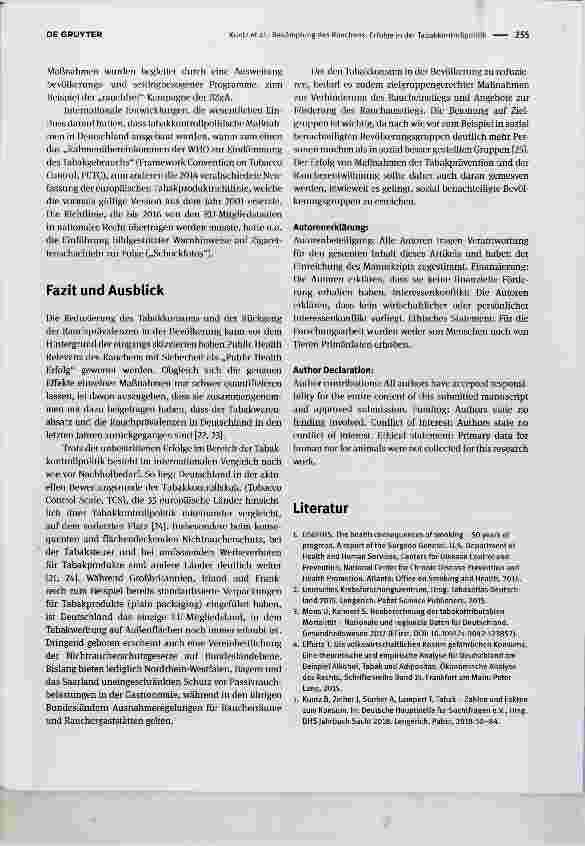 Vorschauseite 4: Bekämpfung des Rauchens: Erfolge in der Tabakkontrollpolitik Combating the tobacco epidemic: improvements in tobacco control