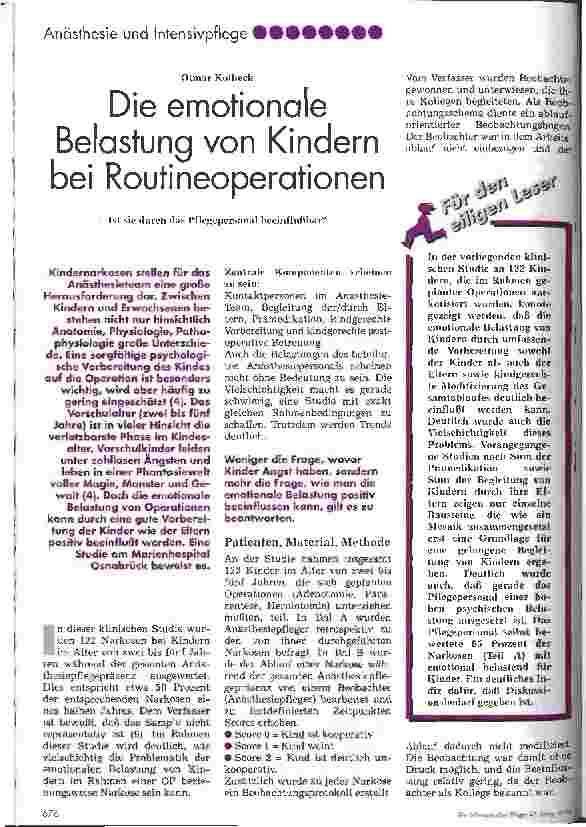 Vorschauseite 1: Die emotionale Belastung von Kindern bei Routineoperationen Ist sie durch das Pflegepersonal beeinflußbar?