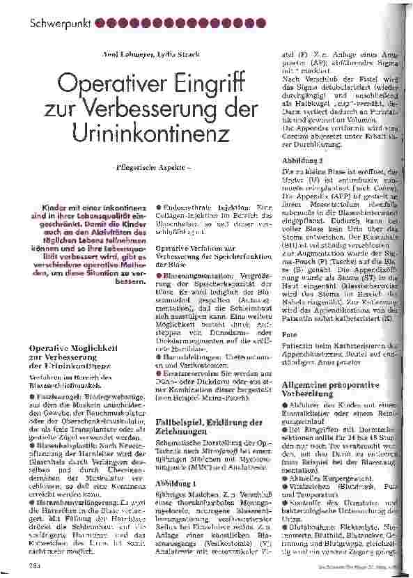 Vorschauseite 1: Operativer Eingriff zur Verbesserung der Urininkontinenz Pflegerische Aspekte