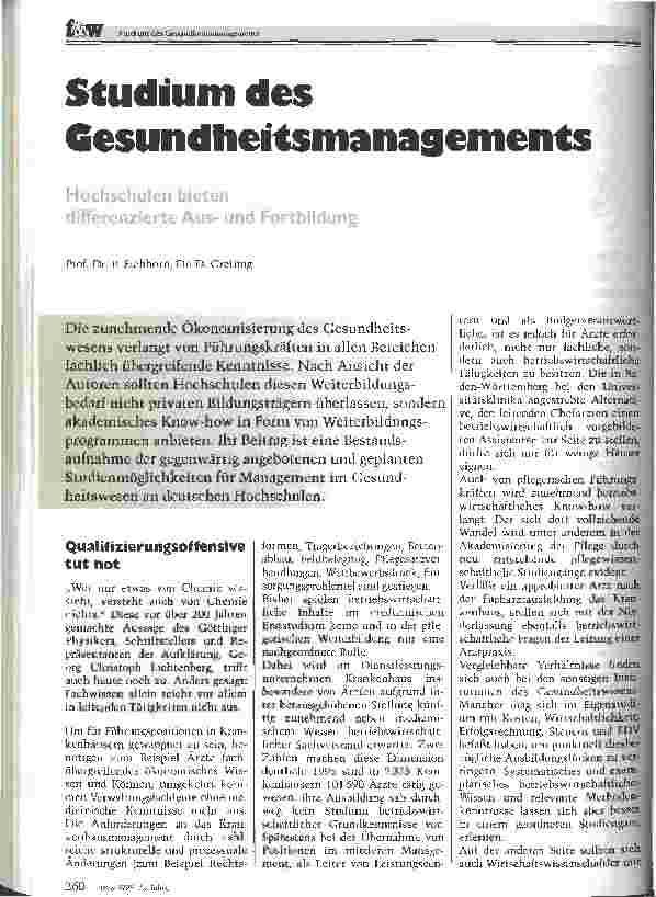 Vorschauseite 1: Studium des Gesundheitsmanagements