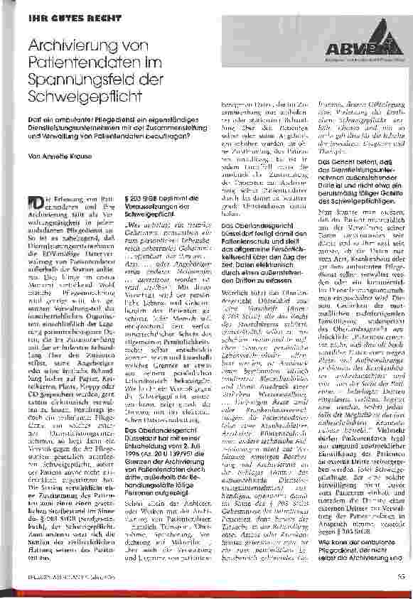 Vorschauseite 1: Archivierung von Patientendatenim Spannungsfeld der Schweigepflicht