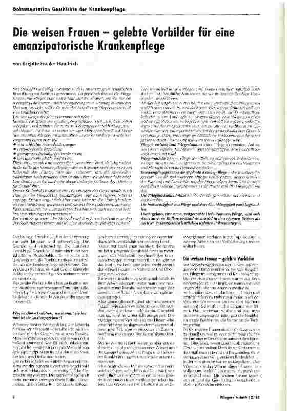 Vorschauseite 1: Die weisen Frauen - gelebte Vorbilder für eine emanzipatorische Krankenpflege Geschichte der Krankenpflege