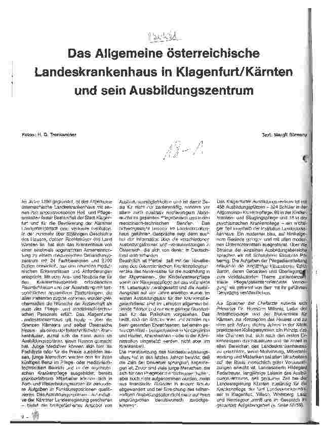 Vorschauseite 1: Das Allgemeine österreichische Landeskrankenhaus in Klagenfurt/Kärnten und sein Ausbildungszentrum