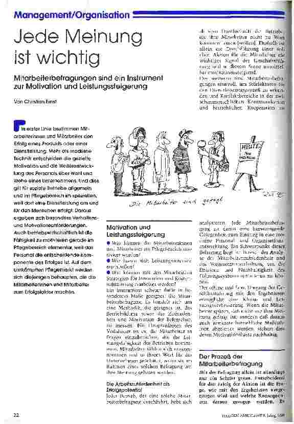 Vorschauseite 1: Jede Meinung ist wichtig Mitarbeiterbefragung als Instrument der Motivation u. Leistungssteigerung