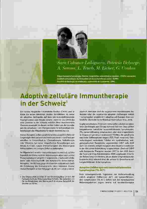 Vorschauseite 1: Adoptive zelluläre Immuntherapie in der Schweiz