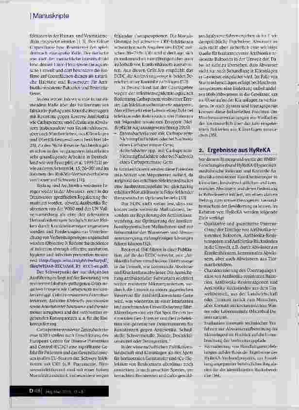 Vorschauseite 3: Zum Vorkommen und zur vorläufigen hygienisch-medizinischen Bewertung von Antibiotika resistenten Bakterien mit humanmedizinischer Bedeutung in Gewässern, Abwässern, Badegewässern…