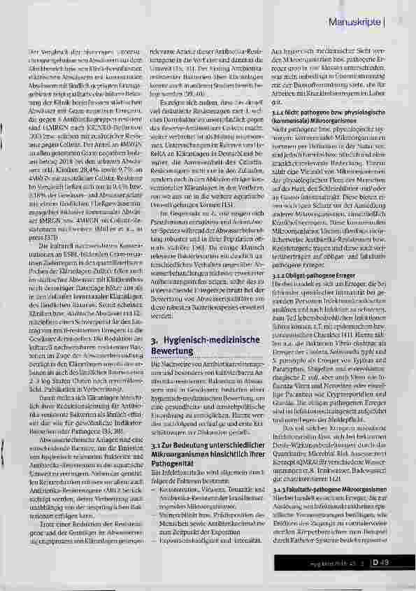 Vorschauseite 4: Zum Vorkommen und zur vorläufigen hygienisch-medizinischen Bewertung von Antibiotika resistenten Bakterien mit humanmedizinischer Bedeutung in Gewässern, Abwässern, Badegewässern…
