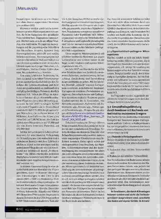 Vorschauseite 5: Zum Vorkommen und zur vorläufigen hygienisch-medizinischen Bewertung von Antibiotika resistenten Bakterien mit humanmedizinischer Bedeutung in Gewässern, Abwässern, Badegewässern…