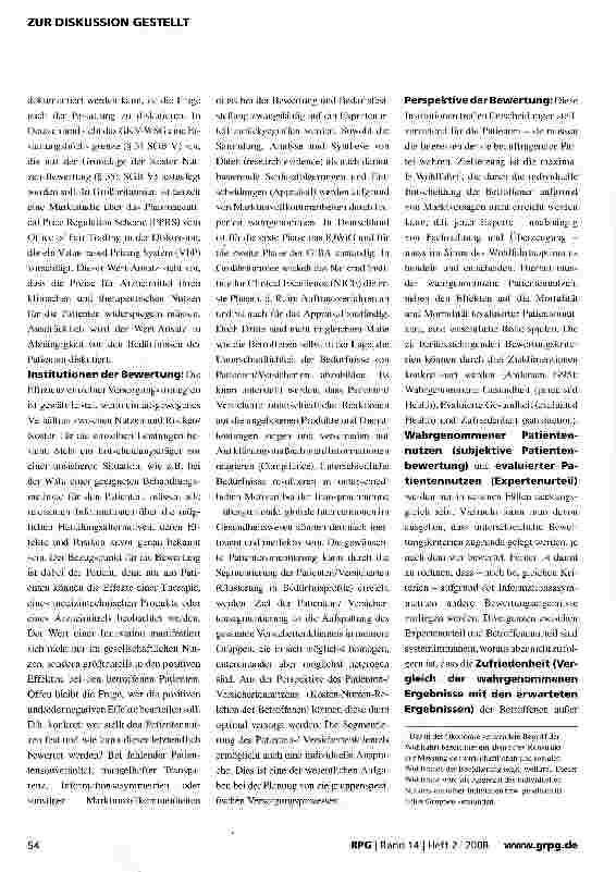 Vorschauseite 2: Der Wert von Innovationen im Gesundheitswesen: Spielen die Patientenpräferenzen eine Rolle?