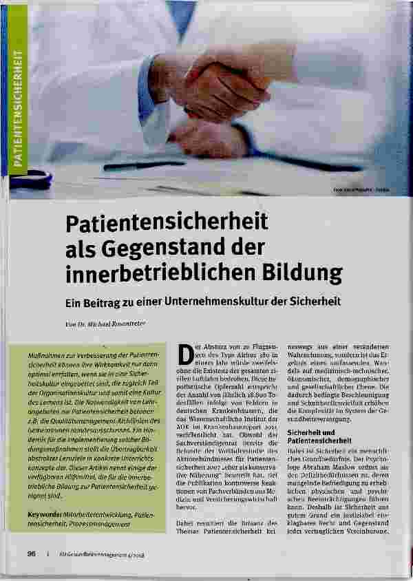 Vorschauseite 1: Patientensicherheit als Gegenstand der innerbetrieblichen Bildung