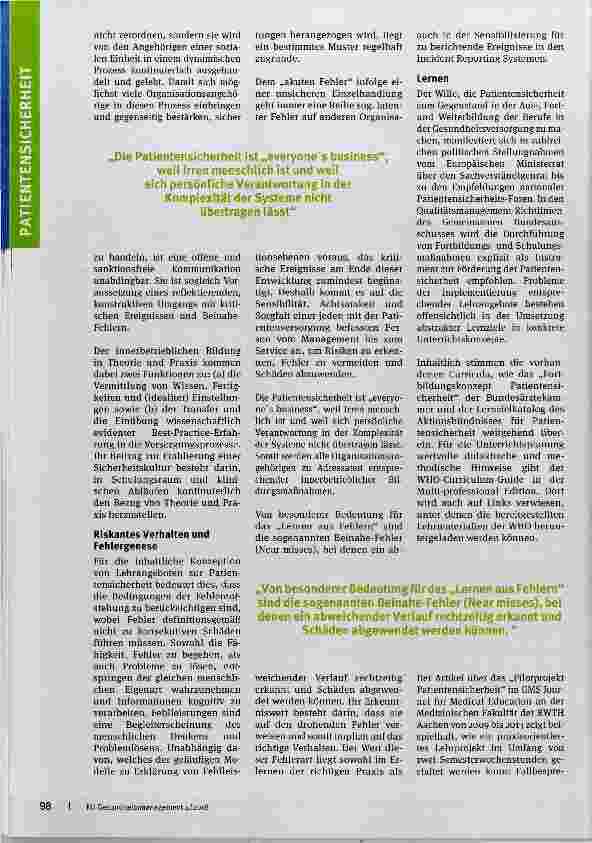 Vorschauseite 3: Patientensicherheit als Gegenstand der innerbetrieblichen Bildung