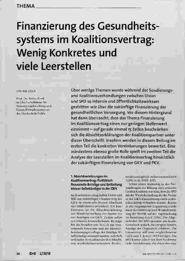 Vorschauseite 1: Finanzierung des Gesundheits Systems im Koalitionsvertrag: Wenig Konkretes und viele Leerstellen