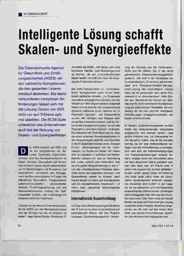 Vorschauseite 1: Intelligente Lösung schafft Skalenund Synergieeffekte