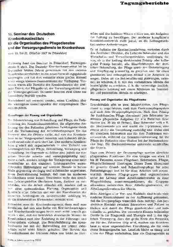 Vorschauseite 1: 16. Seminar des Deutschen Krankenhausinstituts für die Organisation des Pflegedienstes und der Versorgungsdienste im Krankenhaus