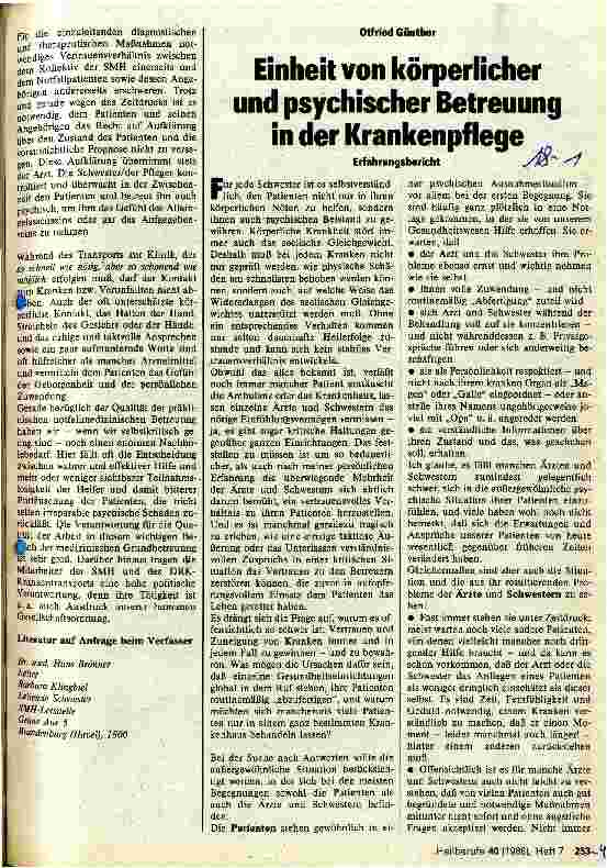 Vorschauseite 1: Einheit von körperlicher und psychischer Betreuung in der Krankenpflege - Erfahrungsbericht.