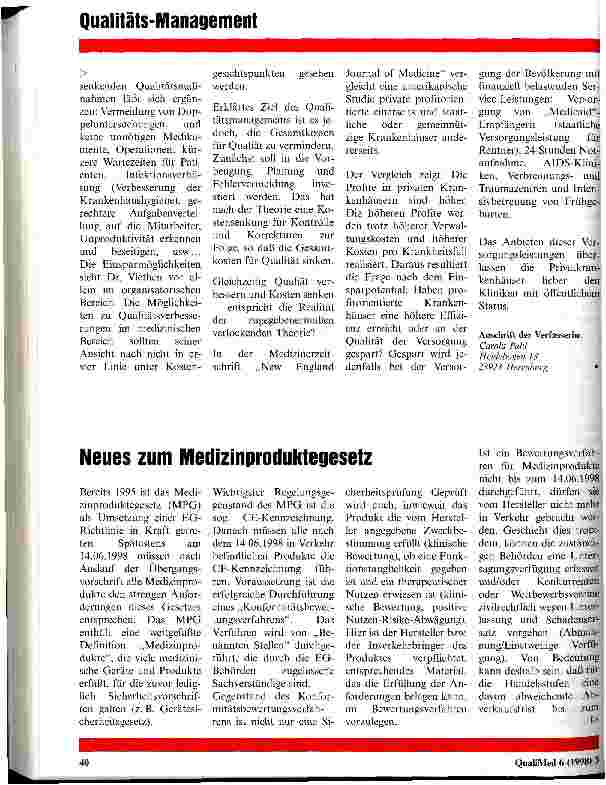 Vorschauseite 4: Auf dem Weg zur Zwei-Klassen Medizin? Qualitätsmanagement im Krankenhaus