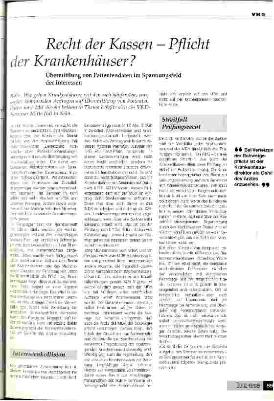 Vorschauseite 1: Recht der Kassen - Pflicht der Krankenhäuser? Übermittlung von Patientendaten im Spannungsfeld der Interessen