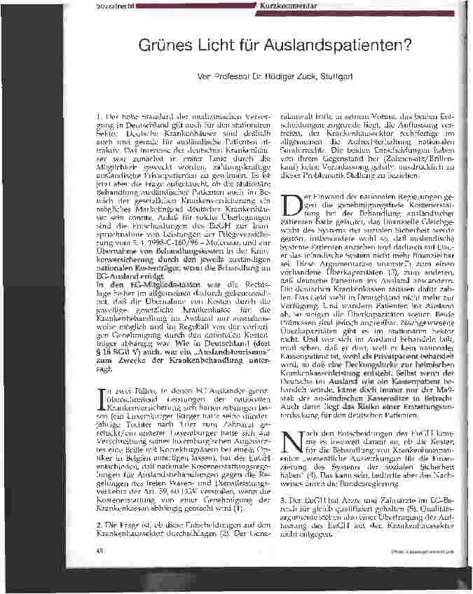 Vorschauseite 1: Grünes Licht für Auslandspatienten?