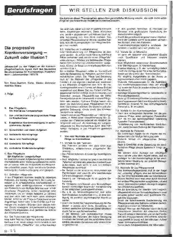 Vorschauseite 1: Die progressive Krankenversorgung-Zukunft oder Illusion 3. Folge