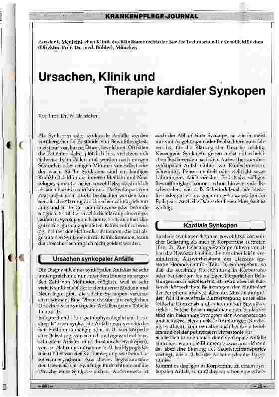 Vorschauseite 1: Ursachen, Klinik und Therapie kardialer Synkopen
