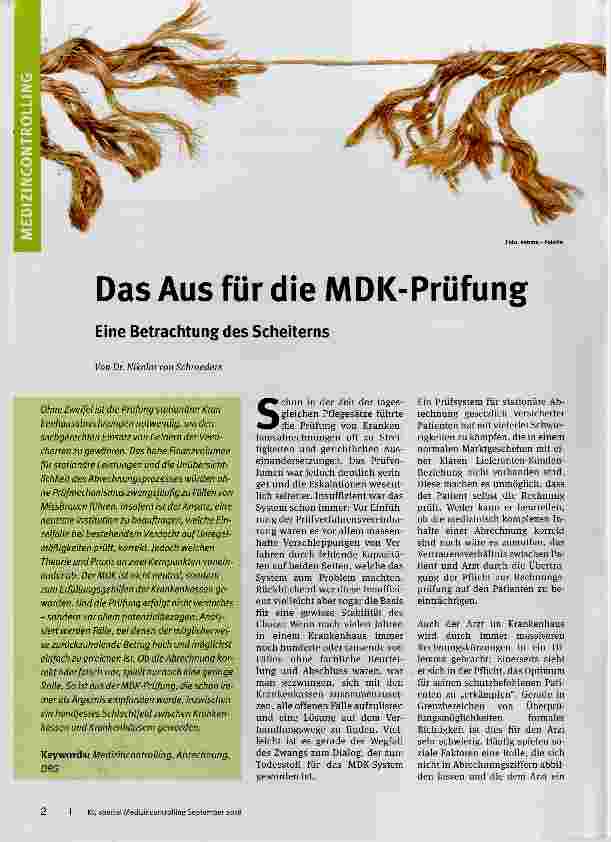 Vorschauseite 1: Das Aus für die MDK-Prüfung