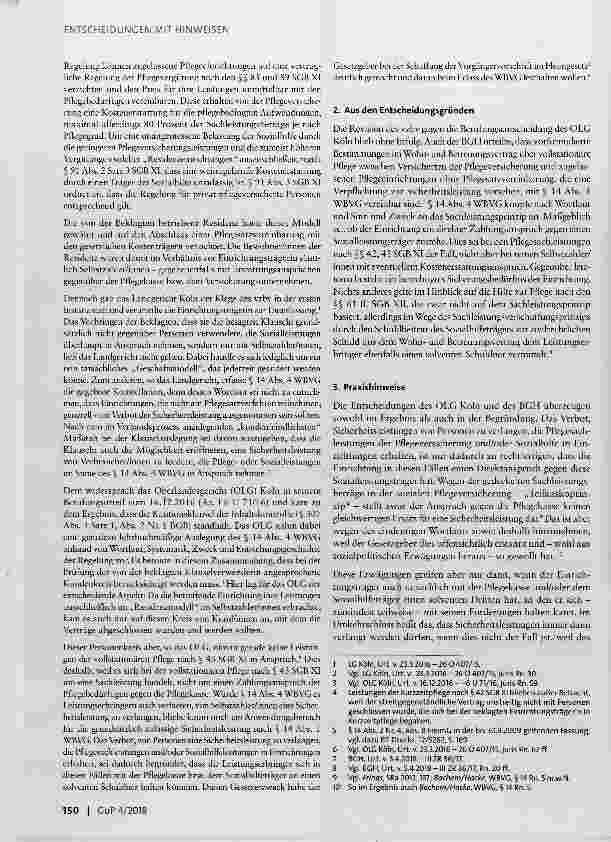 Vorschauseite 2: ENTSCHEIDUNGEN MIT HINWEISEN Sicherheitsleistung im Wohnund Betreuungsvertrag