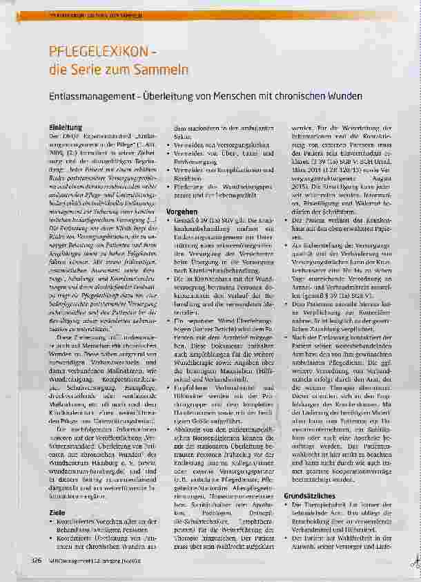 Vorschauseite 1: PFLEGELEXIKON die Serie zum Sammeln Entlassmanagement Überleitung von Menschen mit chronischen Wunden