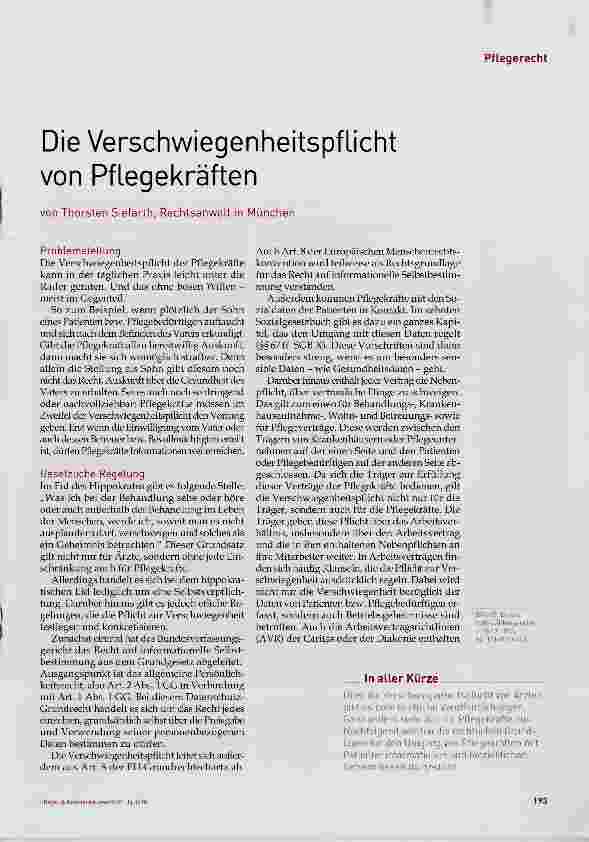 Vorschauseite 1: Die Verschwiegenheitspflicht von Pflegekräften