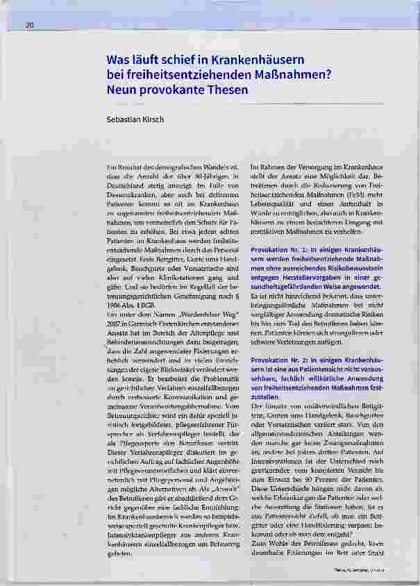 Vorschauseite 1: Was läuft schief in Krankenhäusern bei freiheitsentziehenden Maßnahmen? Neun provokante Thesen