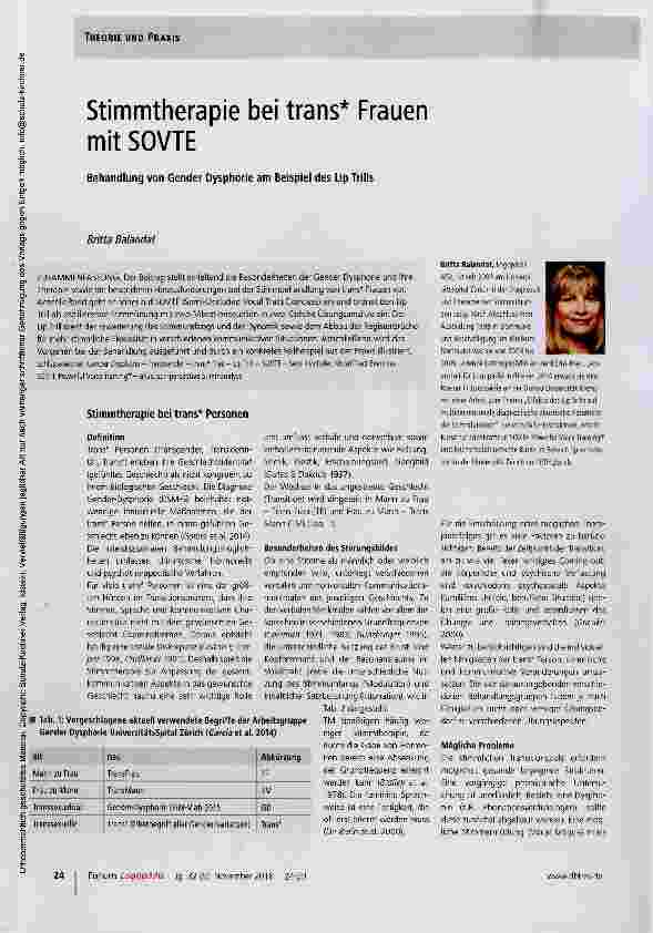 Vorschauseite 1: Stimmtherapie bei trans* Frauen mit SOVTE