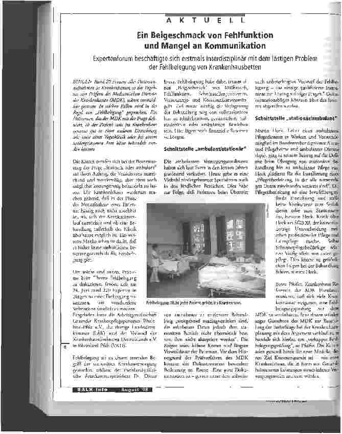 Vorschauseite 1: Ein Beigeschmack von Fehlfunktion und Mangel an Kommunikation Expertenforum beschäftigte sich interdisziplinär mit der Fehlbelegung