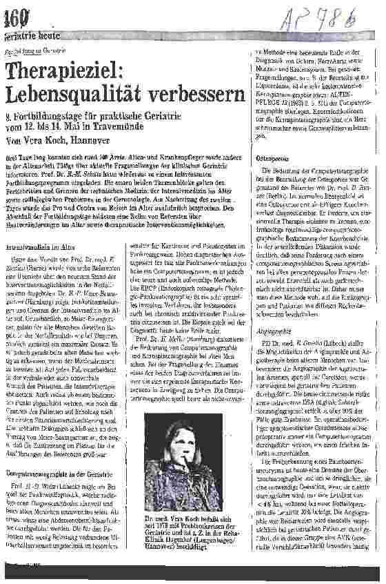 Vorschauseite 1: Fortbildung in Geriatrie: Therapieziel- Lebensqualität verbessern 8. Fortbildungstagung für praktische Geriatrie v. 12.-14.05.1988