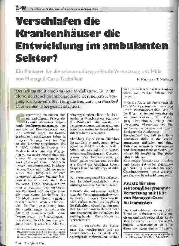 Vorschauseite 1: Verschlafen die Krankenhäuser die Entwicklung im ambulanten Sektor?
