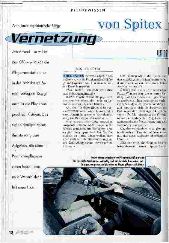 Vorschauseite 1: Vernetzung gefordert Ambulante psychiatriscvhe Pflege von Spitex und Psychiatrie