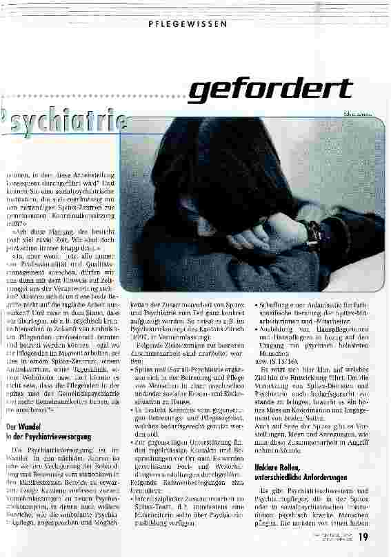 Vorschauseite 2: Vernetzung gefordert Ambulante psychiatriscvhe Pflege von Spitex und Psychiatrie