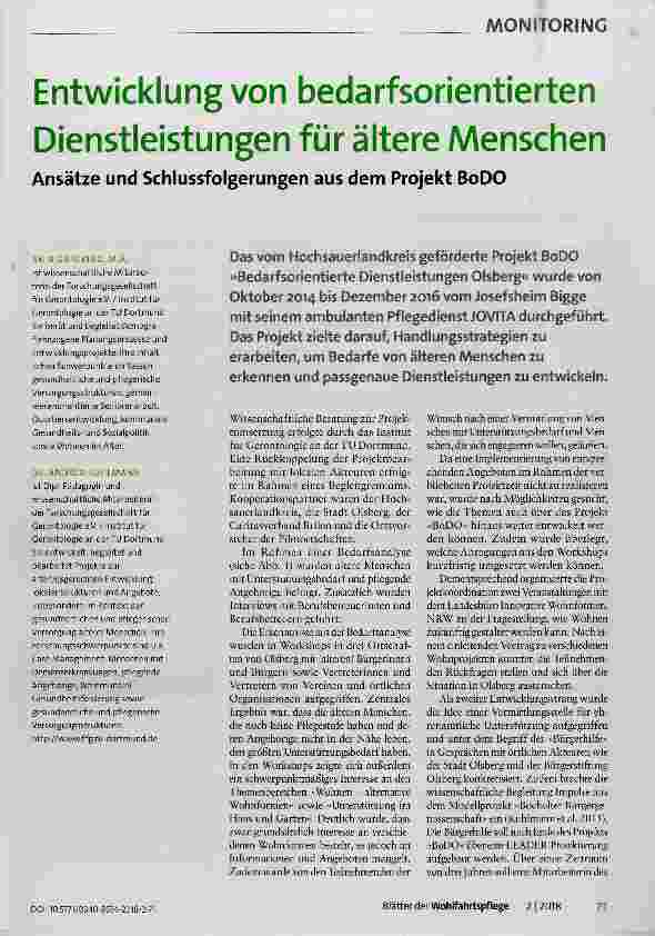 Vorschauseite 1: Entwicklung von bedarfsorientierten Dienstleistungen für ältere Menschen