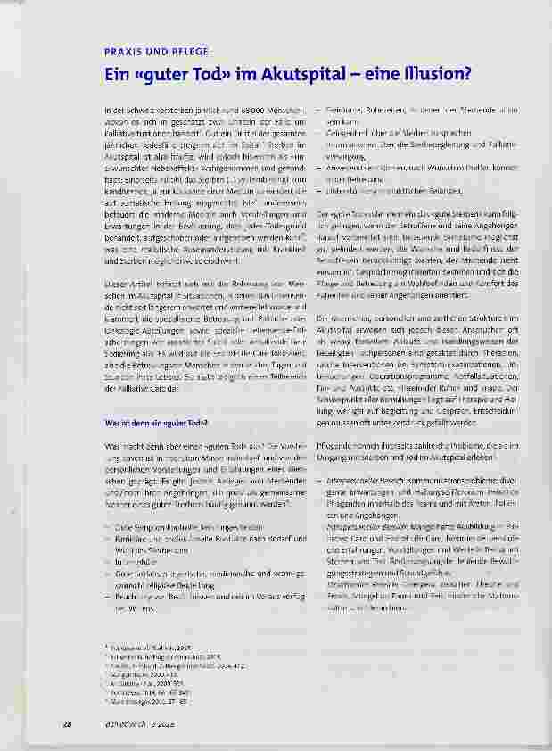 Vorschauseite 1: Ein «guter Tod» im Akutspital eine Illusion?