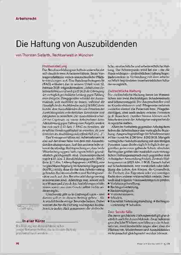 Vorschauseite 1: Die Haftung von Auszubildenden