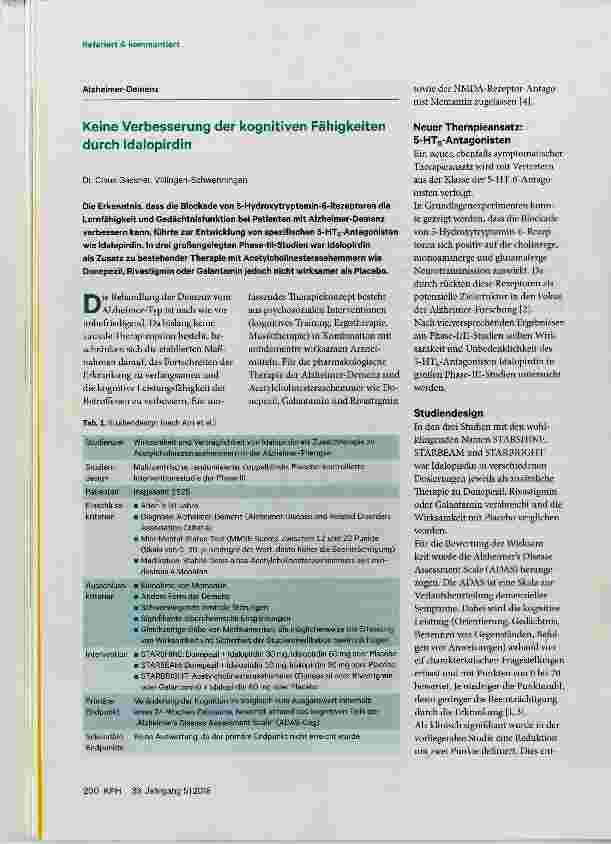 Vorschauseite 1: Keine Verbesserung der kognitiven Fähigkeiten durch Idaiopirdin