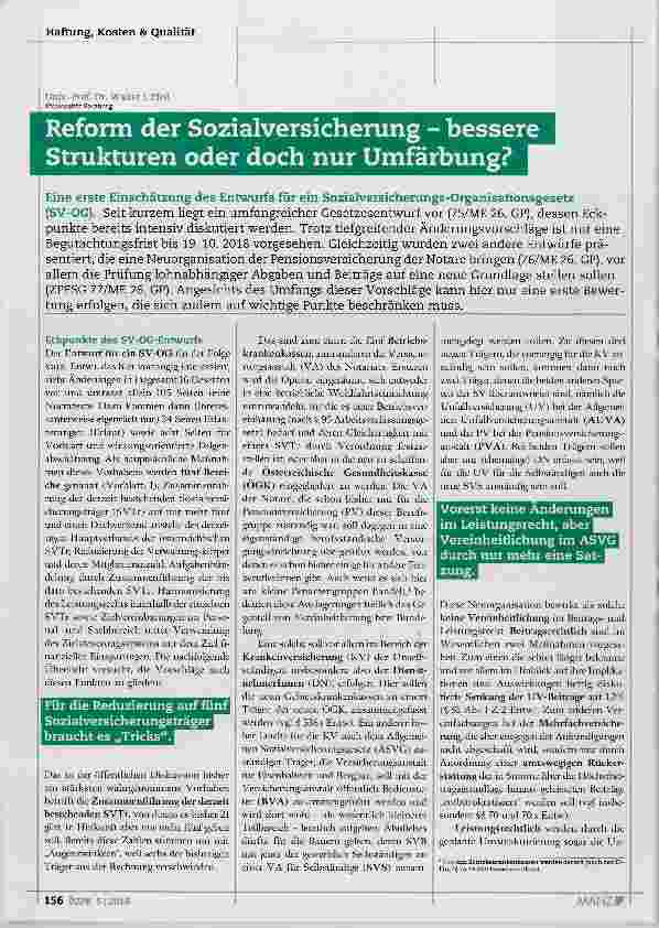 Vorschauseite 1: Reform der Sozialversicherung bessere Strukturen oder doch nur Umfärbung?