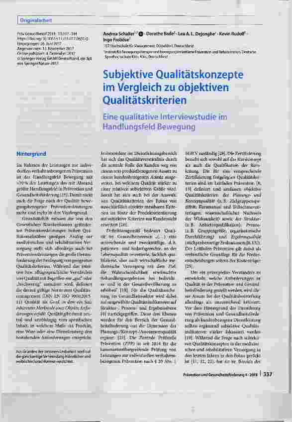 Vorschauseite 1: Subjektive Qualitätskonzepte im Vergleich zu objektiven Qualitätskriterien