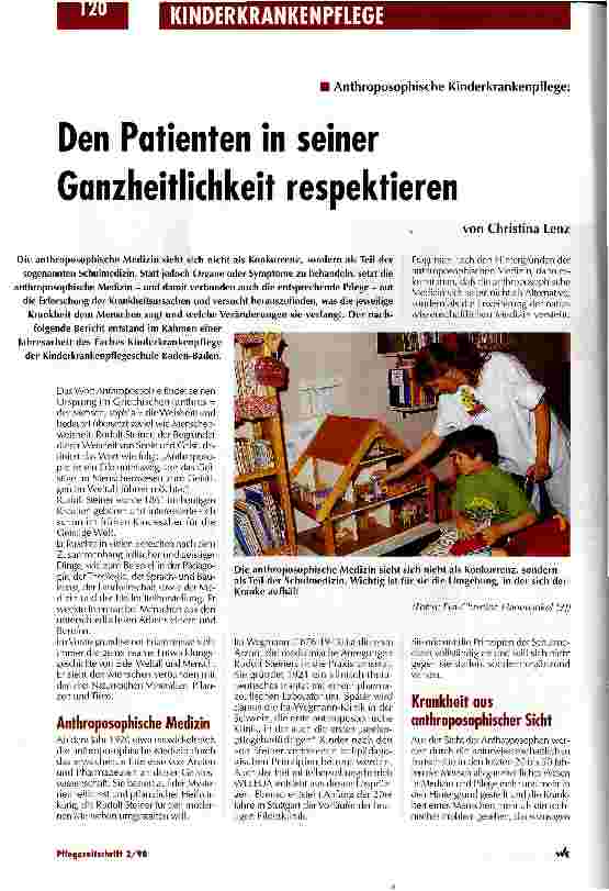 Vorschauseite 1: Den Patienten in seiner Ganzheit respektieren Anthroposophische Kinderkrankenpflege